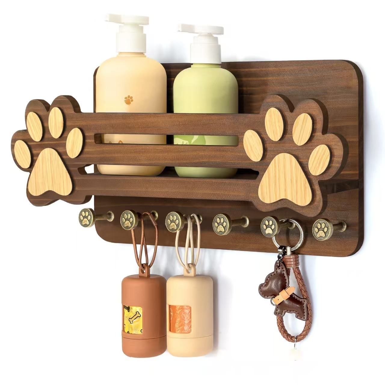 Creative Wooden Dog Paw-Shaped Storage Rack Wall-Mounted Entrance Hall Bag Rack Key Rack Living Room Bedroom Storage Rack