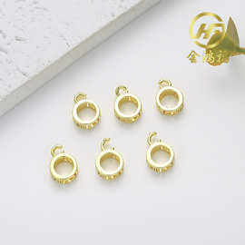 保色14K包金带吊隔珠隔片手工diy手链项链圆形镂空三通配件吊坠扣