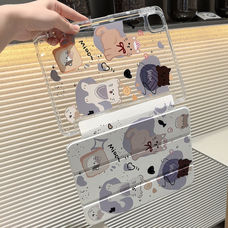 Cute Cartoon Cat Suitable for Ipadpro11 Apple Tablet Protective Cover 10.2inch with Pen Slot Air Acrylic 10