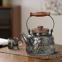 家用高硼硅玻璃蒸煮一体花茶壶可电陶炉加热煮茶器烟灰色玻璃提梁