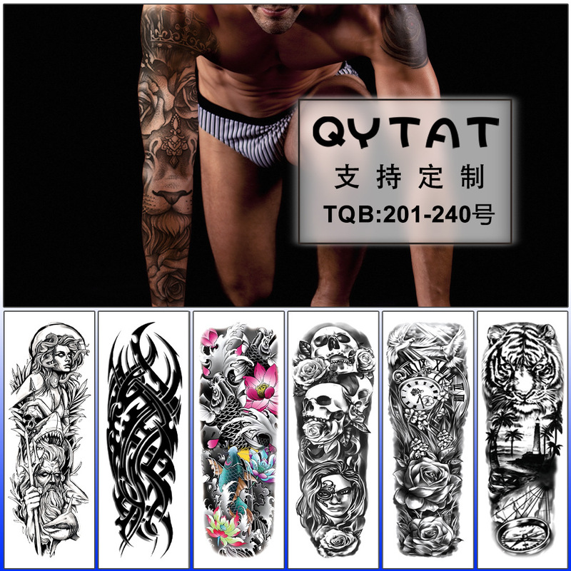Cross-border dedicated full arm tattoo stickers full arm Big Picture Lion Tiger Wolf animal big flower arm tattoo stickers tattoo
