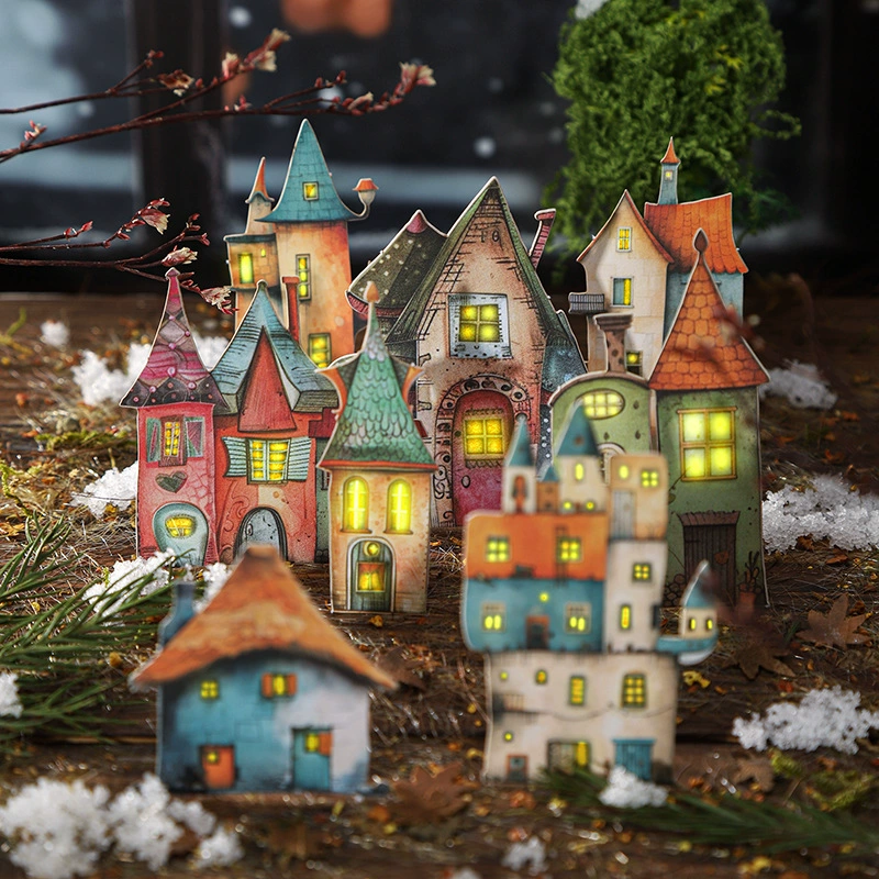 Прекрасный день жесткая карта стикер причудливый хижина серии ретро дом тема diy ручной счет ландшафтный коллаж