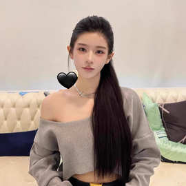 TZ7057韩系斜肩辣妹气质灰色上衣女纯欲性感漏肩简约 短款T恤春季
