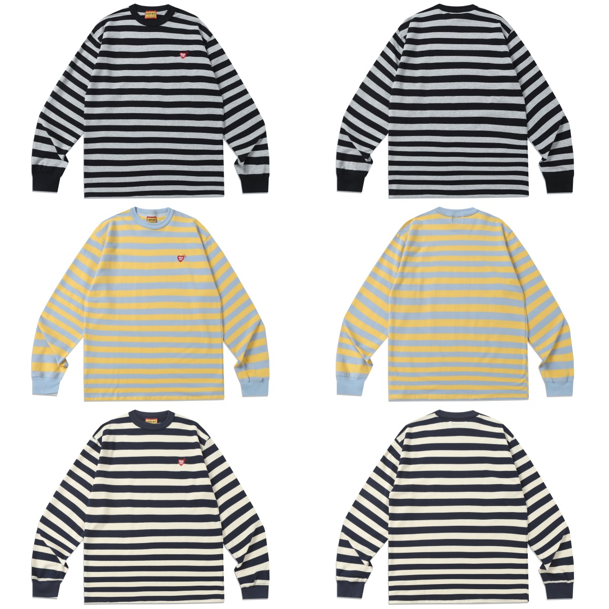 In-Stock Japanese Trendy Brand Human 2025 Autumn and Winter New Hm Striped Long-Sleeve T-Shirt Cityboy Heavyweight Top for Women
