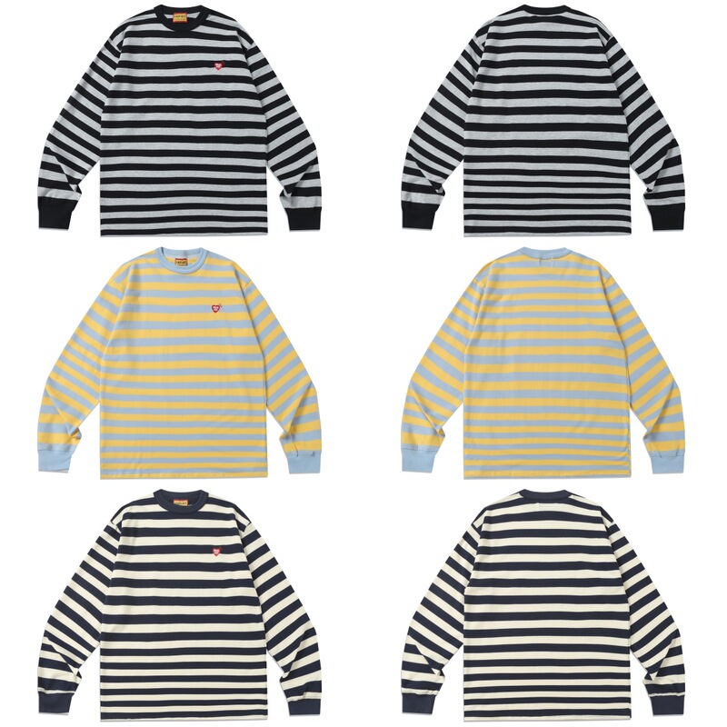 In-Stock Japanese Trendy Brand Human 2025 Autumn and Winter New Hm Striped Long-Sleeve T-Shirt Cityboy Heavyweight Top for Women