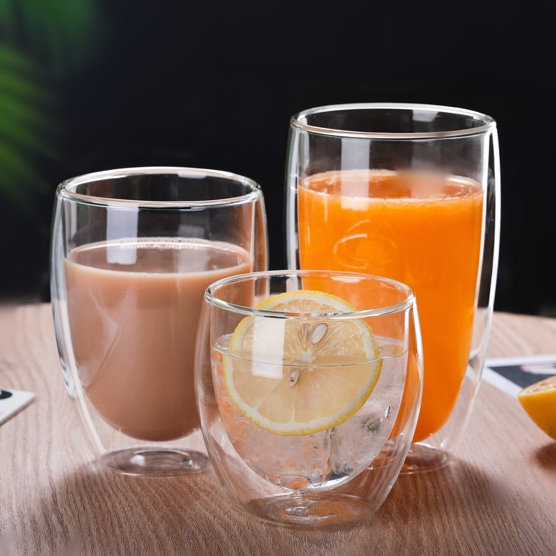 Vaso de Vidrio Transparente en Forma de Huevo, Vaso de Jugo, Leche y Té de Borosilicato Alto, Vaso de Leche Aislado de Doble Capa, Vaso para Bebidas