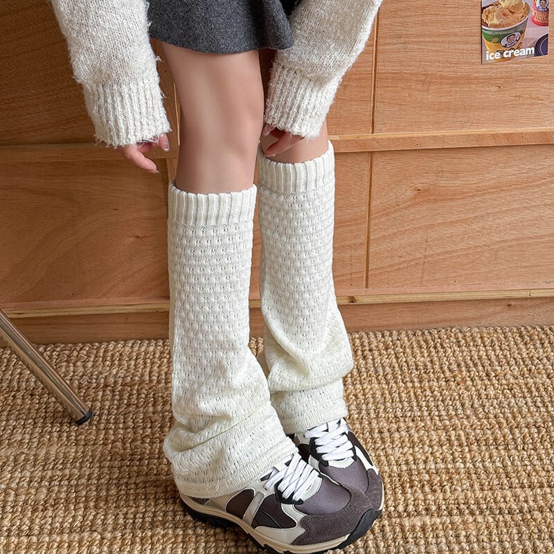Korean Style Hollow Socks for Women, Casual Sports Leg Covers, Knitted Thin Loose Wide Leg Foot Covers