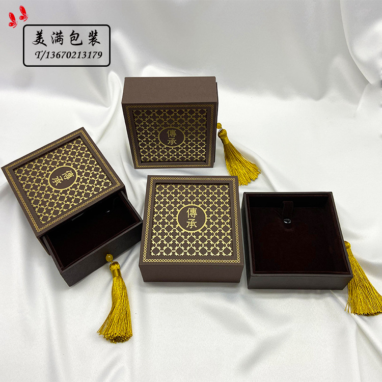 传承古法金手镯收纳盒玉器翡翠手镯盒复古吊坠首饰盒珠宝包装盒