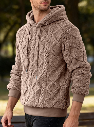Men's Hooded Sweatshirt for Autumn and Winter, Loose Pile Fleece Casual Apparel, Padded, Floral Print, Crew Neck Sweatshirt