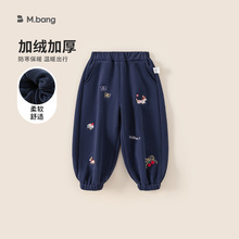 邦选童装一体绒儿童裤子冬款新品加绒加厚宝宝束脚裤可爱女童卫裤