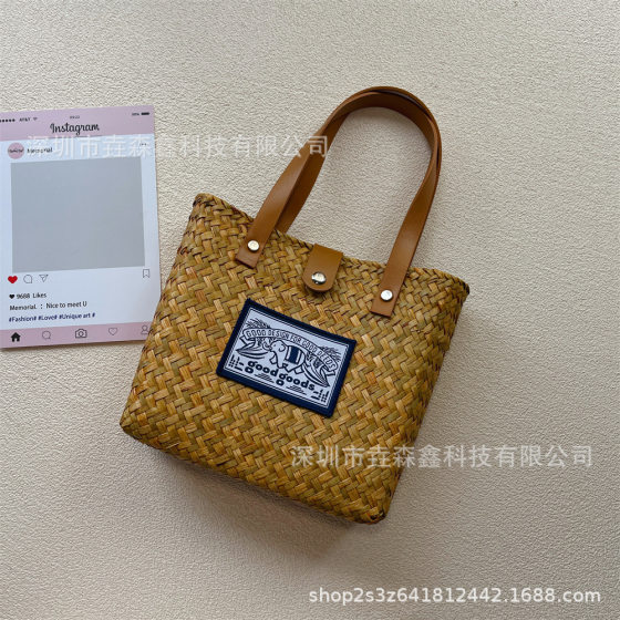 Factory wholesale pastoral hand-woven seaweed handbag bag Joker simple straw bag retro fresh photo