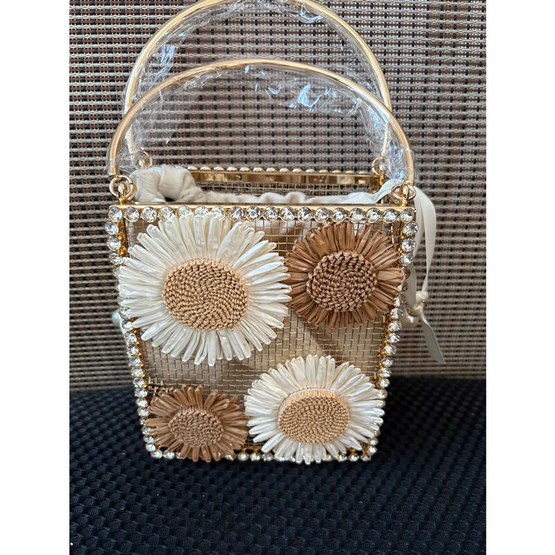 Shein Cross-Border Raffia Sunflower Square Birdcage Handmade Hollow-Out Women's Handbag Evening Bag