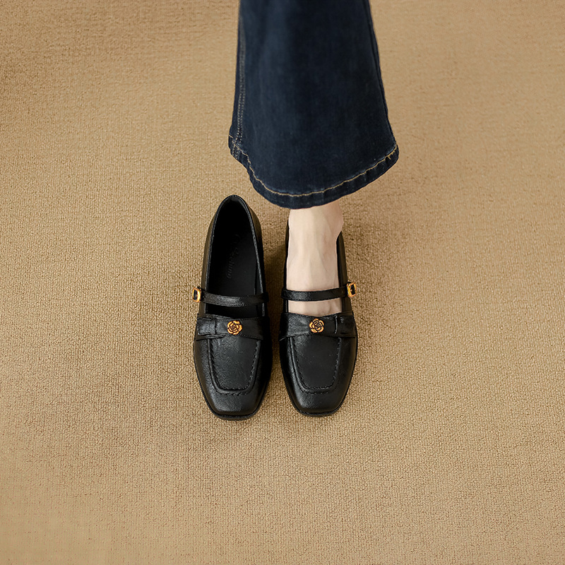 Soft Model~Soft Leather Vintage Mary Jane Women's With A Buckle Strap, Loafers, Mid-heel Soft-soled French-style Single_vogvips.com