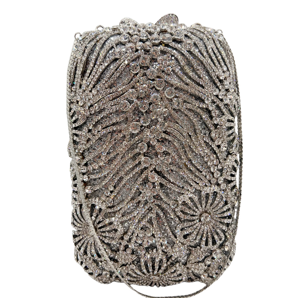 Túi clutch nữ đính đá pha lê dọc đựng điện thoại dự tiệc — bạc, sâm panh, Tùy chỉnh cá nhân