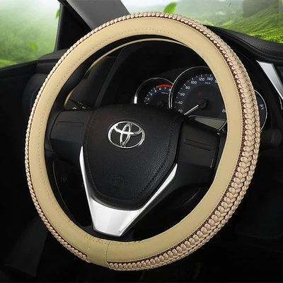 women's car handle cover steering wheel — Steering wheel cover - distinguished-ice-silk-beige-b-style-38cm