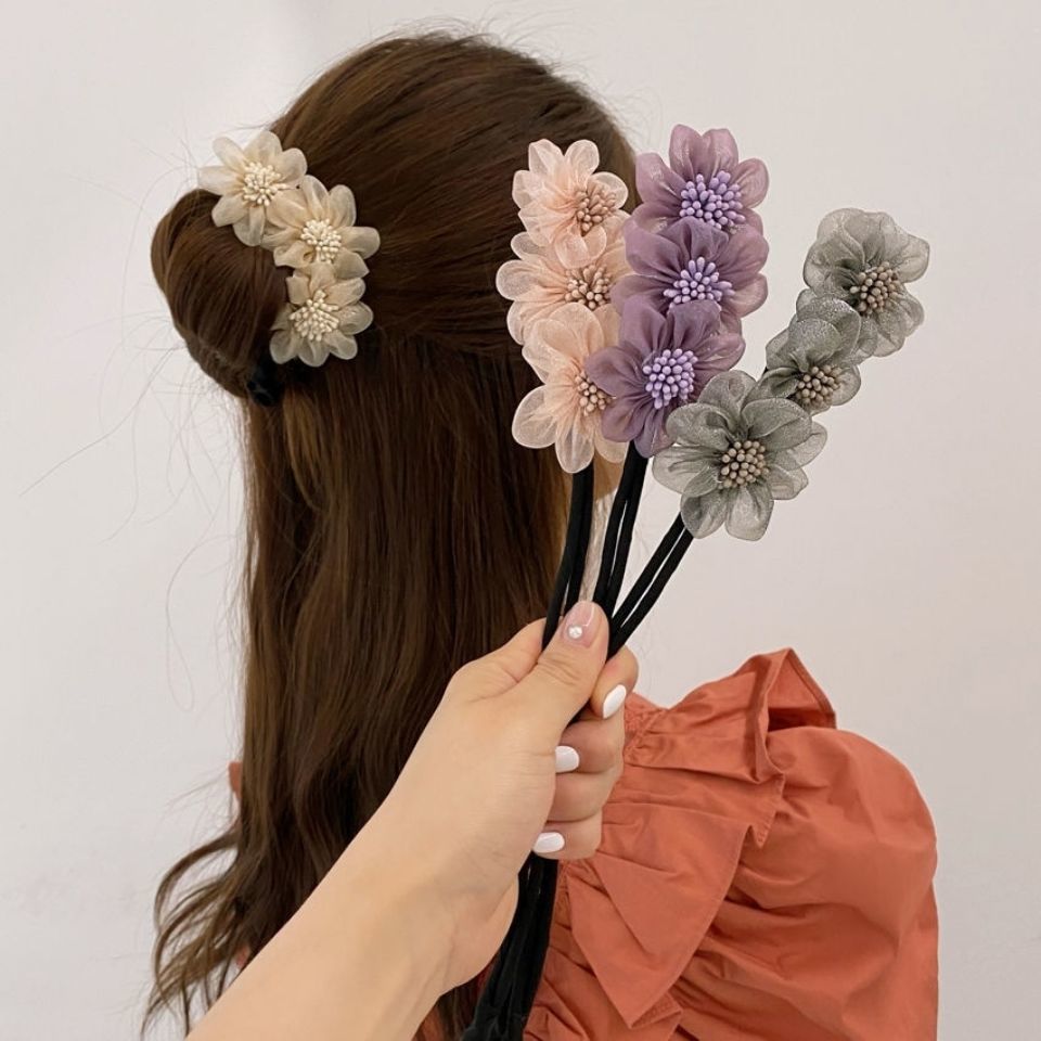 2021 New Trendy Chiffon Rich Flower Hairpin Updo Ballerina Headband Hair Styling Tool for Women