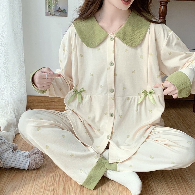 순면 산후복 여름 얇은 산후 임산부 수유 잠옷 봄, 가을 4월 산모 수유 캐주얼 5 홈