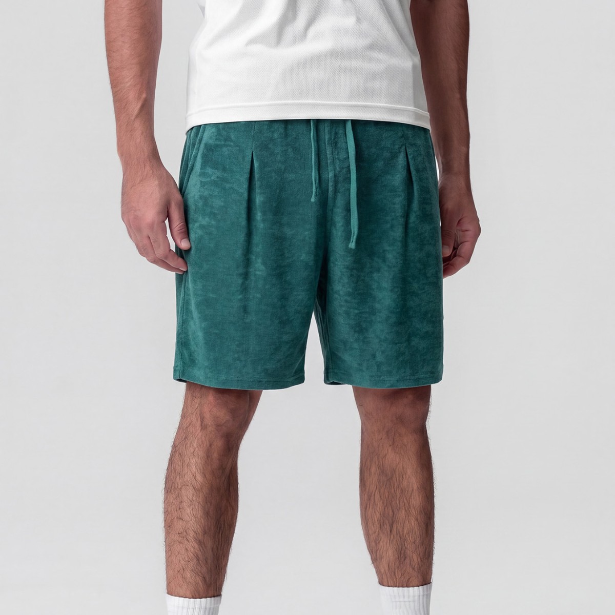 Men's Clothing Men's Terry Cloth Athletic Shorts Style Light Wear Drawstring Elastic Waist Loose Fit Five Point Pants_voghion.com