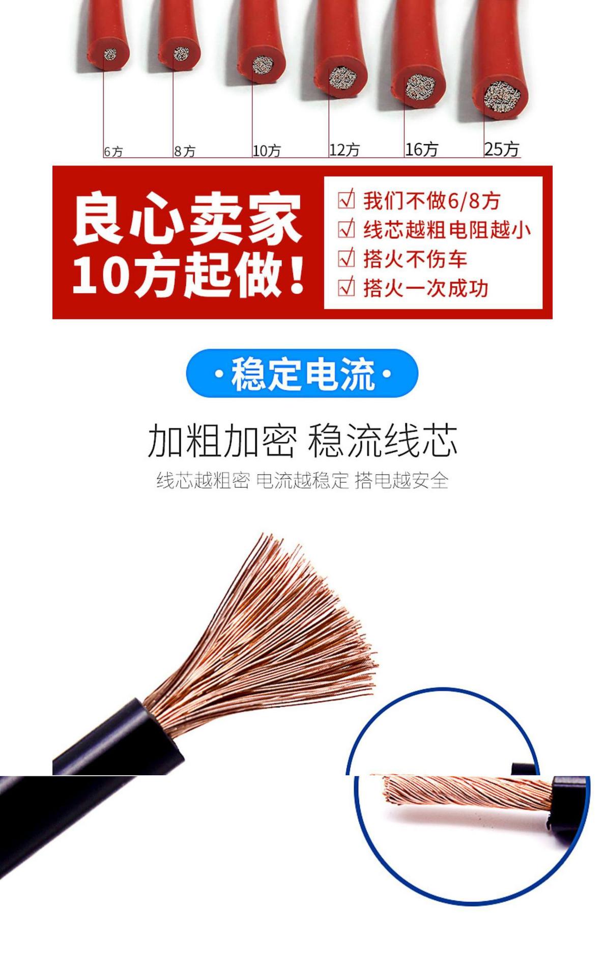Car battery jumper cable, pure copper thickened jumper cable, jumper tool clamp, jumper cable for car ignition