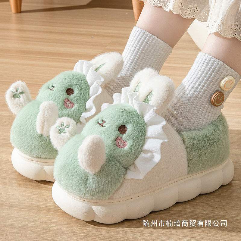 Four Seasons Cotton Slippers Women's New Anti-Slip Warm Student Cute Cartoon Home Indoor Bag Heel Cotton Slippers