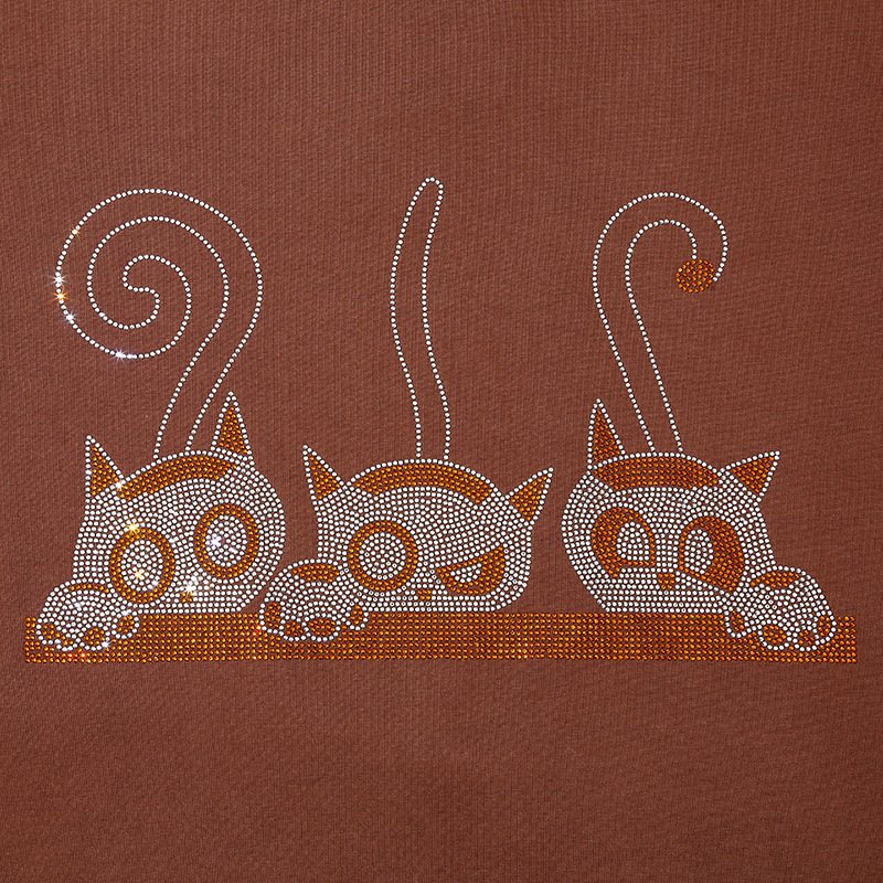 外贸彩色三只小猫烫钻烫图 DIY可爱服装鞋帽装饰 热压烫钻贴辅料