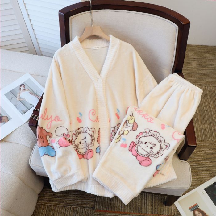 220 jin transfronterizos al por mayor tamaño M - 6XL pijamas de franela de invierno Cardigan con camisa de lana gruesa set de ropa para el hogar