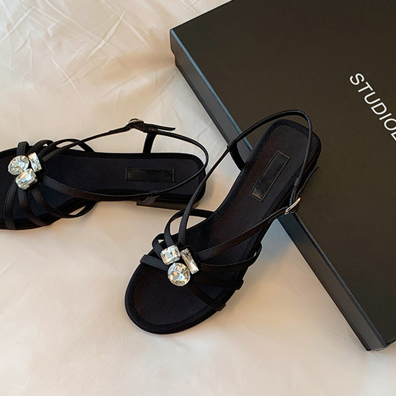 2023 verano nueva moda francés elegante retro gema hebilla stiletto cuña sandalias de Punta abierta para las mujeres