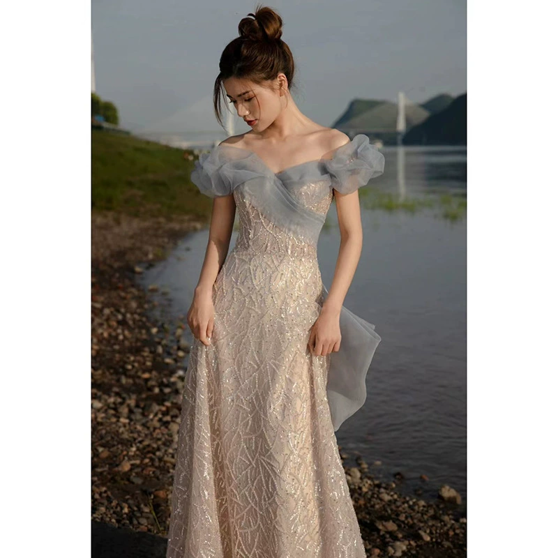 Summer evening dress, wedding dress, open shoulders, for bridesmaid
