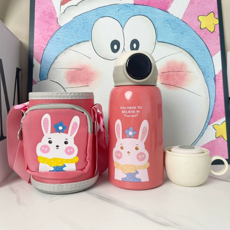 BirthStory Kids Glass Bottle with Stainless Straw, 600ml, 316 Triple Cover, Colorful Shoulder Bag