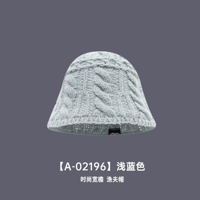 软糯黑秋冬款纯色羊毛粗纹路帽子保暖针织慵懒羊绒圆顶渔夫盆帽女|undefined