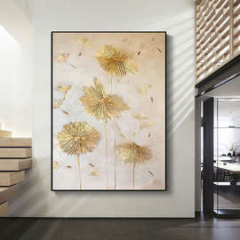 轻奢简约高级手绘油画金箔客厅装饰画玄关过道走廊壁画大幅落地画