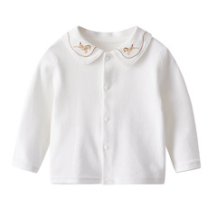 Girls' white shirt spring and autumn new style versatile embroidery stand-up collar cotton shirt baby stylish long-sleeved undershirt 