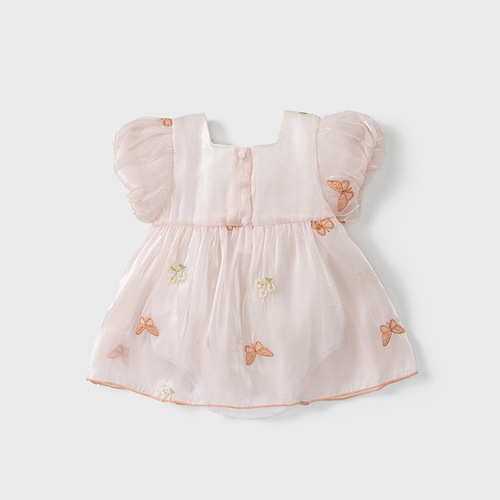 Baby Bodysuit Summer Girl Baby Diaper Cover Embroidered Butterfly Short Sleeve Hem Dress Thin Children's Clothes Princess Dress
