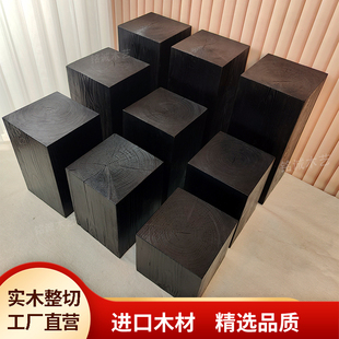 ✅ Wabi-Sabi Style Carbonized Square Log Stool for Homestay Decoration, European-Style Tree Stump Creative Solid Wood Home Low Stool Corner