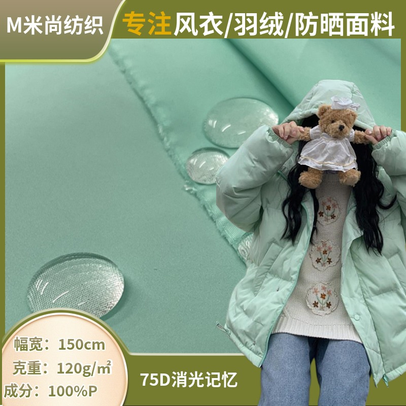 厂家直销 75D消光记忆布 棉衣羽绒服箱包面料 涤纶四级防水面料