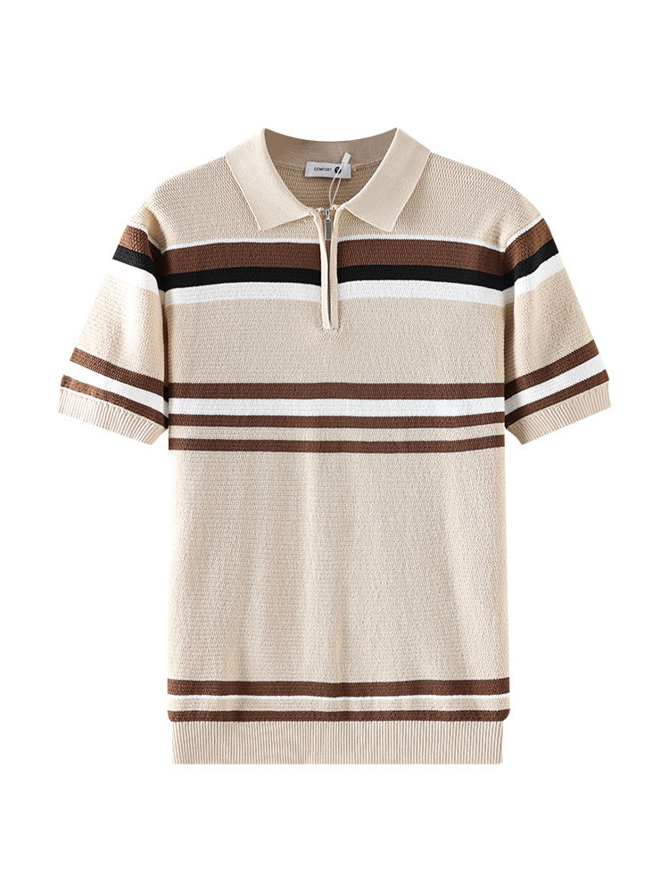 Europa y Estados Unidos polo transfronterizo ligero comercial casual a rayas con solapa papá verano camisa de punto de manga corta polo hombre