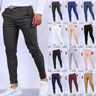 Foreign Trade Cross-border European and American New Men's Solid Color Texture Casual Foot Dress Pants Slim-fit Cone-shaped Foreign Trade Four-season Explosion