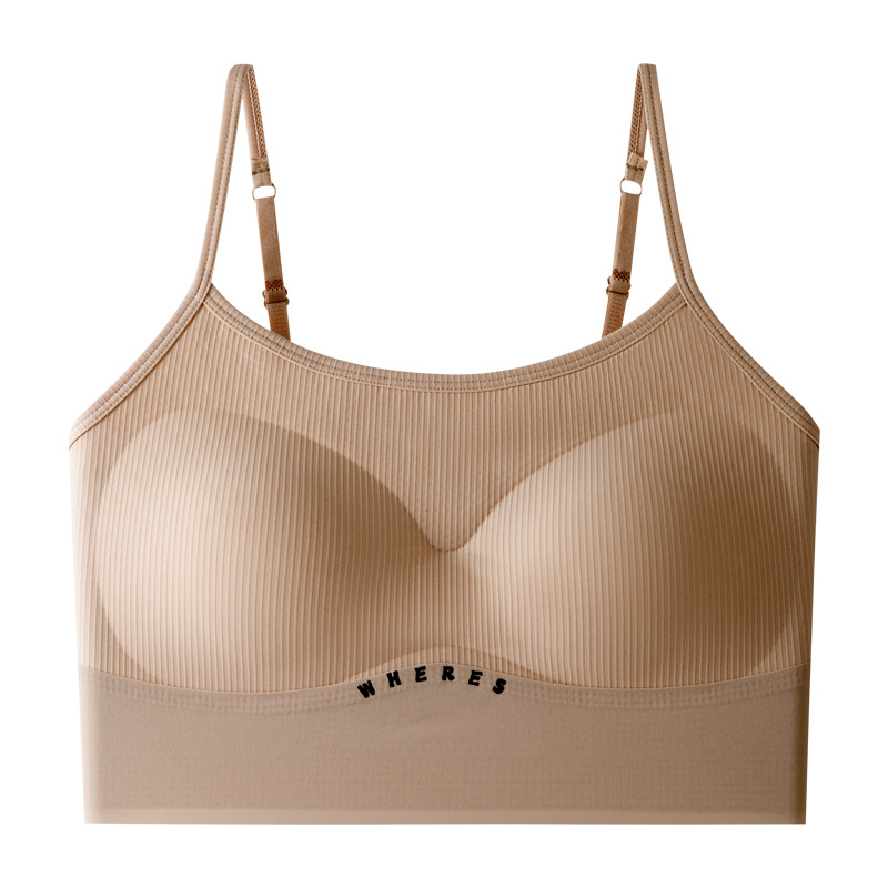 Nueva ropa interior de espalda hermosa con tirantes finos, espalda grande sin costuras, copa fija sin costuras, sujetador estilo chaleco, honda envuelta en el pecho
