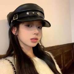 帽子秋季女复古pu皮扣星星贝雷帽高级感海军风大头围显脸小海军帽