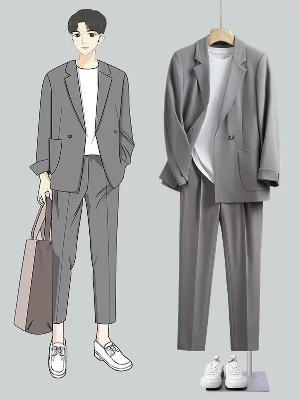 Мужской классический костюм-пиджак в наборе, oversize, корейский стиль