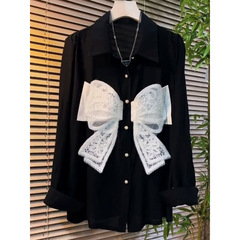 A new style of versatile internet celebrity bow-covering sweet shirt cardigan light luxury top fashionable slim bottoming shirt trendy