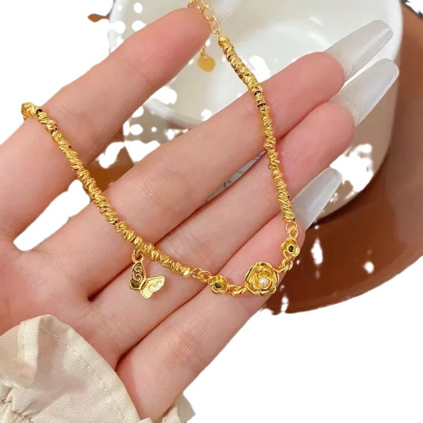 New Chinese style ancient method sand gold flash rose butterfly bracelet light luxury fashion copper gold-plated gift girlfriend_voghion.com