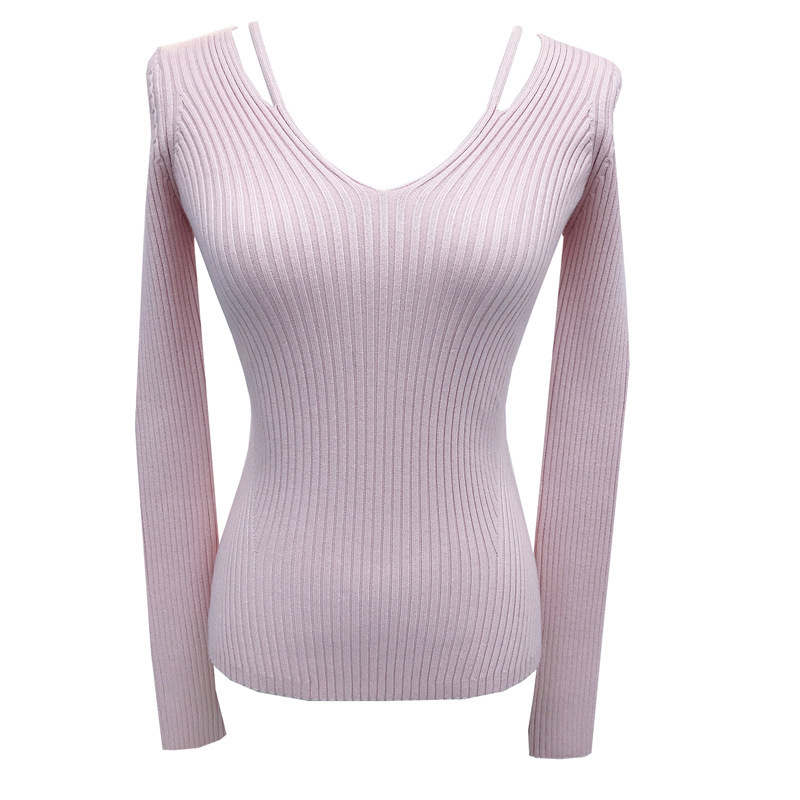 高品質】ジ・ヒョウと同じスタイルの深いVネック、肩出し、凹凸のあるストライプ、イレギュラーウエスト、背中見せニット、万能でセクシーなトップス