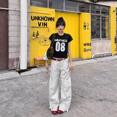 日系cleanfit工装弯刀裤男女潮牌宽松阔腿裤子显高休闲拖地感长裤