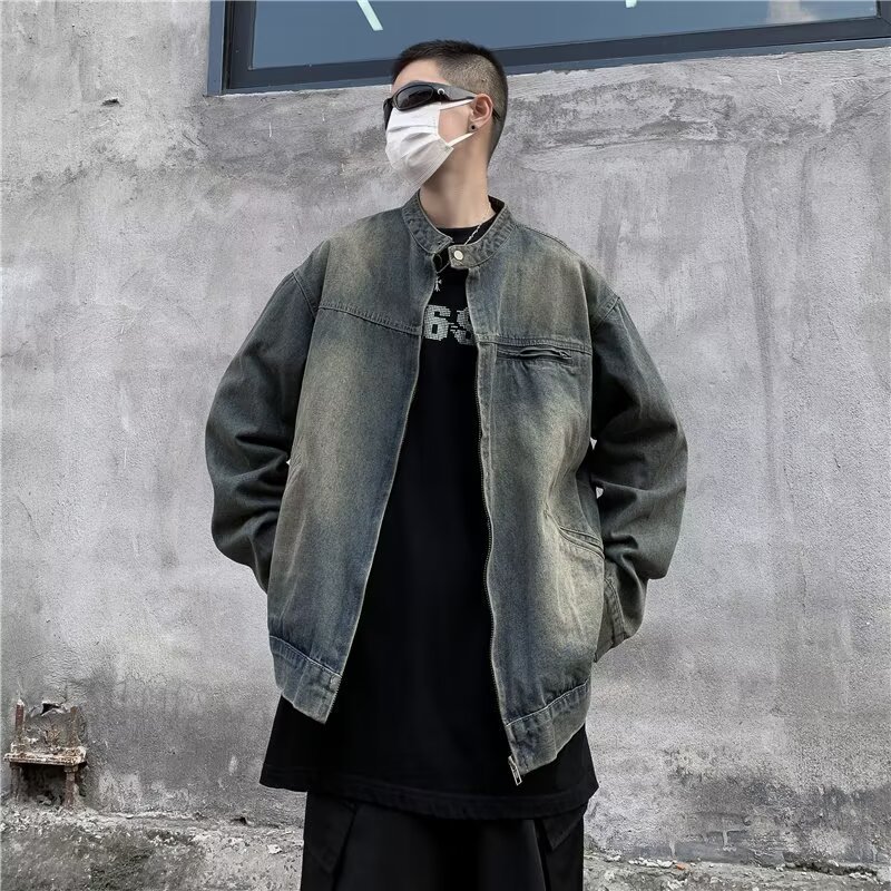 Retro Washed Vintage Denim Jacket, Loose Casual Zipper Jacket, Top_voghion.com