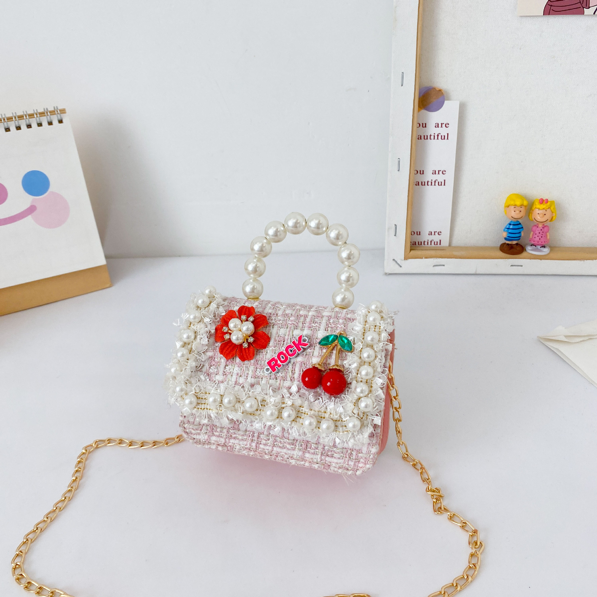 Bolso de perla para niños nuevo estilo coreano lindo estilo occidental bolsa de mensajero para niñas princesa mini cambio bolsa de accesorios