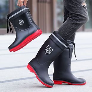 Waterproof drawstring 39-48 size extra large size men's and women's medium and high simple warm waterproof fleece-lined detachable non-slip rain boots women's boots