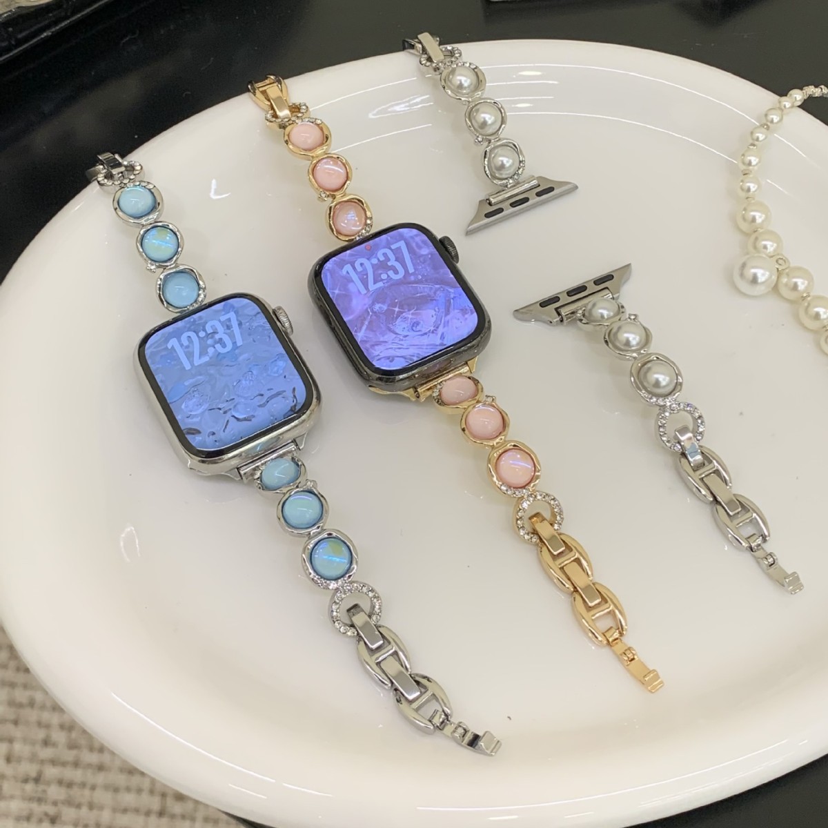 Suitable for Apple S11 Watch Strap S10 Female Applewatch987654 Generation Se Silver Bracelet Metal Strap