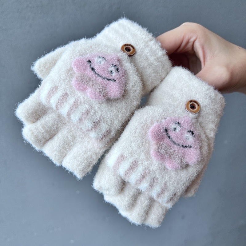 Beige cartoon gloves, fingerless