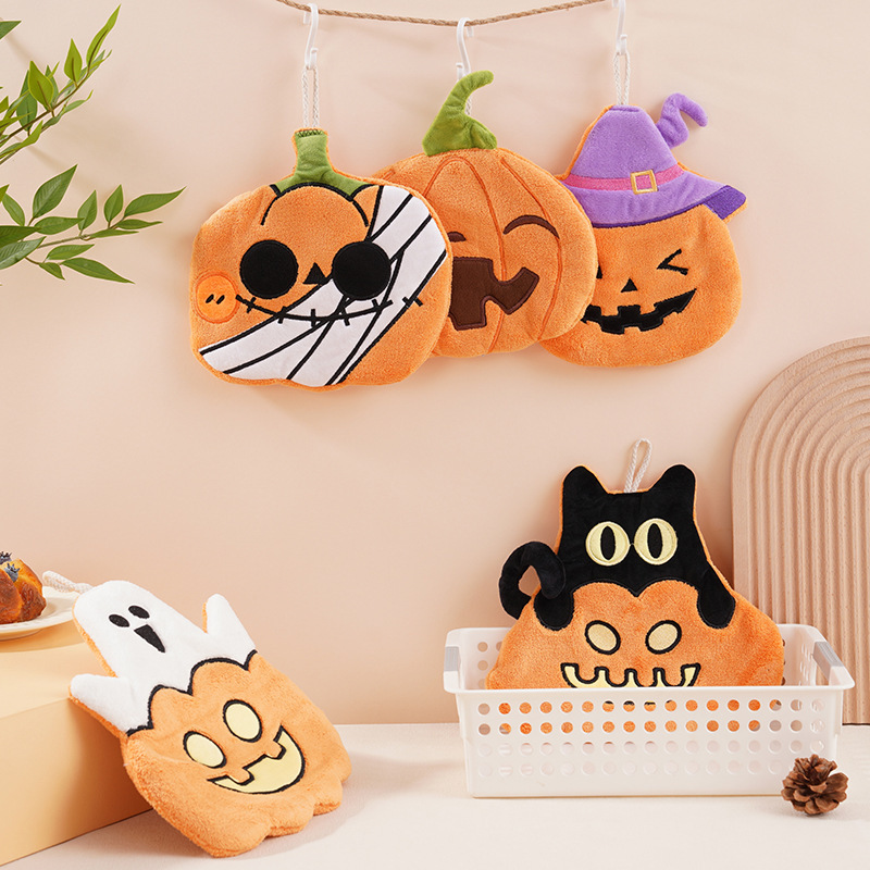 クロスボーダーハロウィン漫画カボチャハンドタオル家庭用ハンギングコーラルベルベット肥厚キッチン吸水速乾タオル|undefined